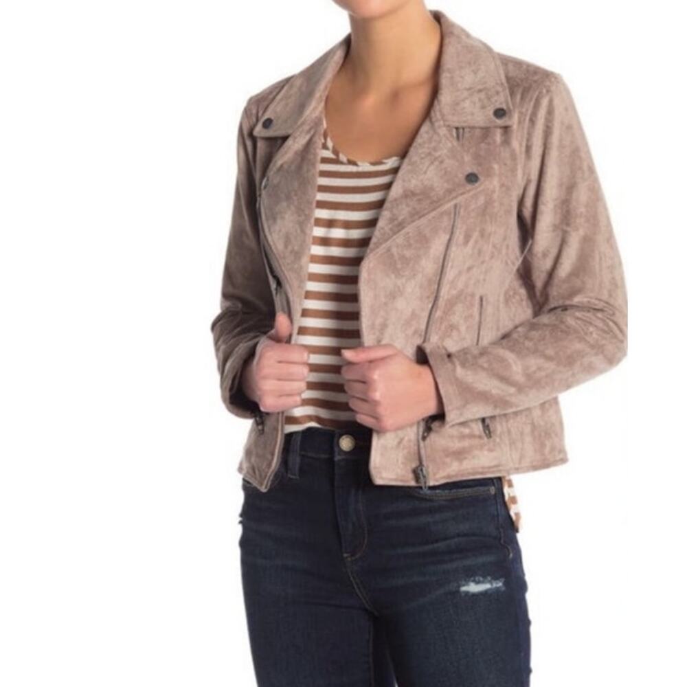Blank NYC Faux Suede Crop Zipper Moto Jacket‎ in Mushroom Size M